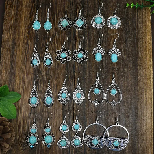 Boho Ancient Silvery Detailing and Turquoise Accents Earrings