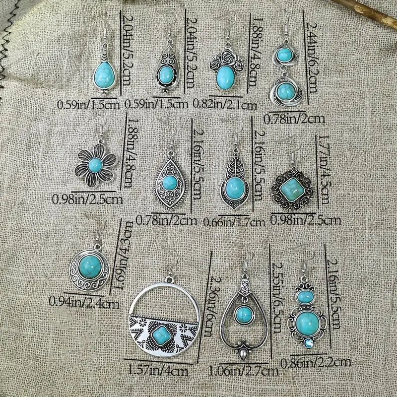 Boho Ancient Silvery Detailing and Turquoise Accents Earrings